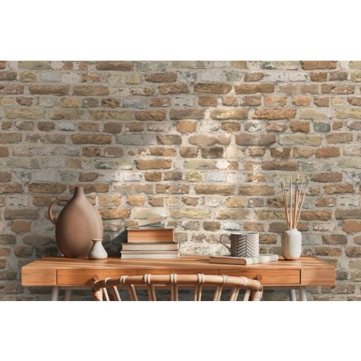 Autentikus kopott téglafal bézs barna szürke fehér és szürkéskék tónusok tapéta