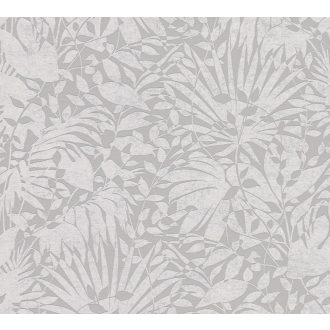   Dús vegetáció - markáns levélmintázat szürke és ezüst tónusok határozott mintafény tapéta