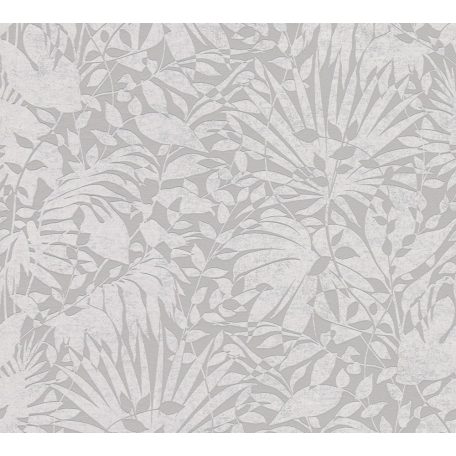 Dús vegetáció - markáns levélmintázat szürke és ezüst tónusok határozott mintafény tapéta