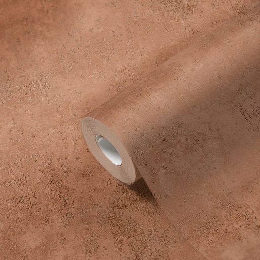 Strukturált koptatott vakolathatású minta terrakotta tónus réz fémes mintafény tapéta