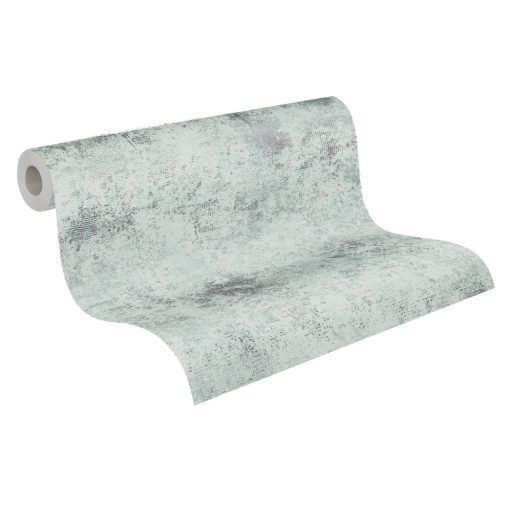 Strukturált koptatott vakolathatású minta mentazöld tónus ezüst fémes mintafény tapéta