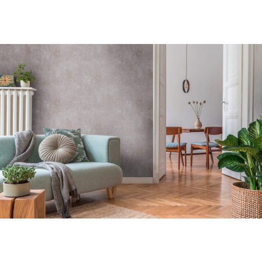 Strukturált koptatott vakolathatású minta szürke tónus roségold/réz fémes mintafény tapéta