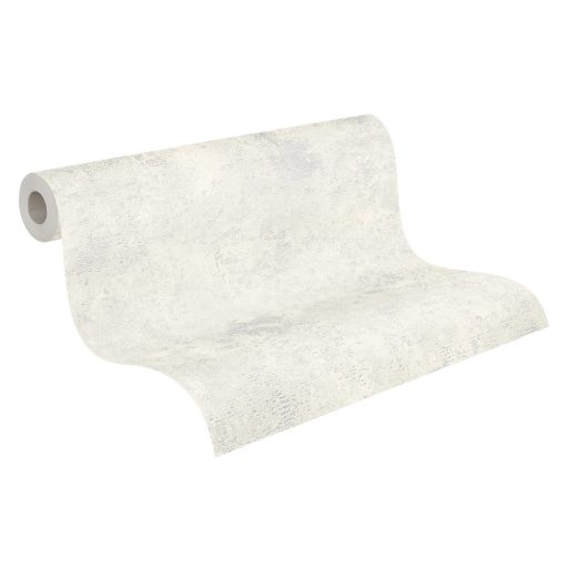 Strukturált koptatott vakolathatású minta krém/krémszürke tónus ezüst fémes mintafény tapéta