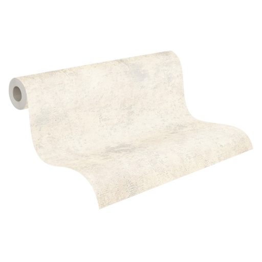 Strukturált koptatott vakolathatású minta krémfehér/krém tónus ezüst fémes mintafény tapéta