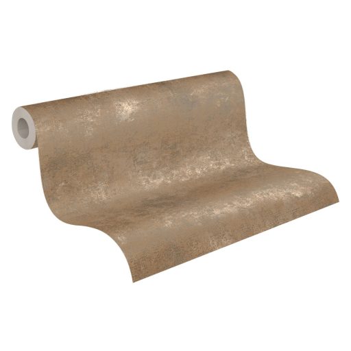 Strukturált koptatott vakolathatású minta barna tónus bronz fémes mintafény tapéta