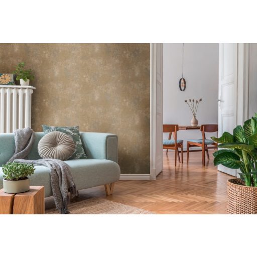 Strukturált koptatott vakolathatású minta barna tónus bronz fémes mintafény tapéta