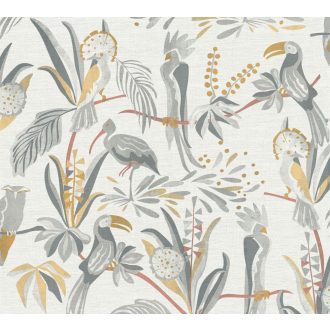   Trópusi madarak egzotikus környezetben szürkésfehér szürke okker és vörösesbarna tónus tapéta