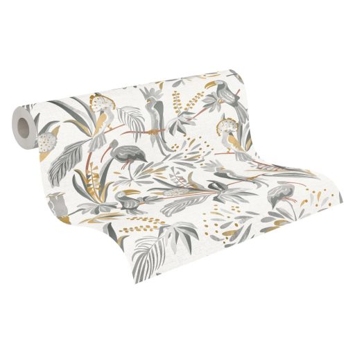 Trópusi madarak egzotikus környezetben szürkésfehér szürke okker és vörösesbarna tónus tapéta