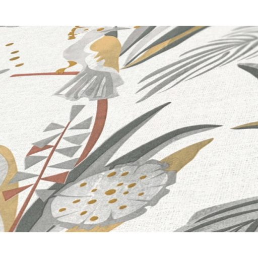 Trópusi madarak egzotikus környezetben szürkésfehér szürke okker és vörösesbarna tónus tapéta