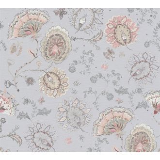   Aprólékosan kidolgozott színes arab/marokkói stílusjegyű grafikus virágminta szürke bézs rózsaszín és fekete tónus tapéta