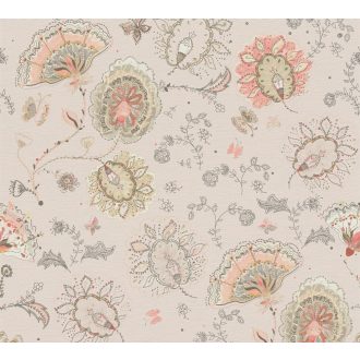   Aprólékosan kidolgozott színes arab/marokkói stílusjegyű grafikus virágminta bézs szürke rózsaszín krém és fekete tónus tapéta