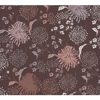   Stilizált levelek virágok grafikus mintája lilás barna szürke bézs barna és mályva tónus tapéta