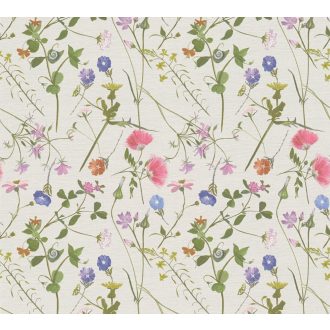   Varázslatos színekben pompázó mezei virágok törtfehér zöld kék korall szines tapéta