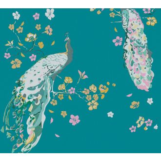   Páváskodás felsőfokon - Pávák díszes színpompás tollazatban türkizkék és szines tapéta