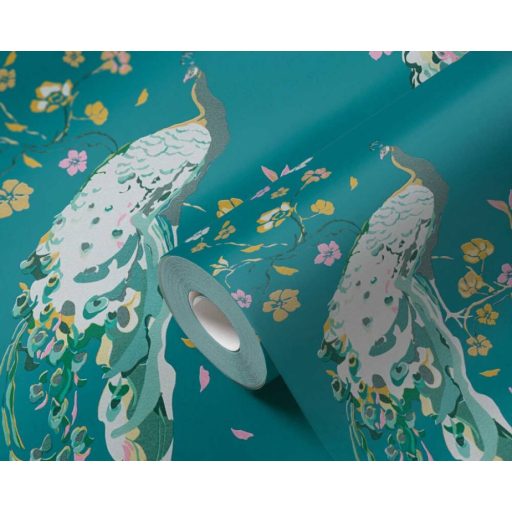 Páváskodás felsőfokon - Pávák díszes színpompás tollazatban türkizkék és szines tapéta