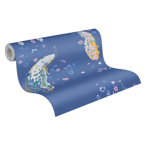 Páváskodás felsőfokon - Pávák díszes színpompás tollazatban kék sárga és szines tapéta