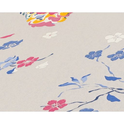 Páváskodás felsőfokon - Pávák díszes színpompás tollazatban szürkésbézs kék és szines tapéta