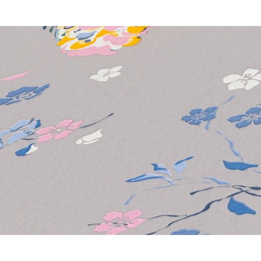 Páváskodás felsőfokon - Pávák díszes színpompás tollazatban szürke/kékesszürke sárga és szines tapéta