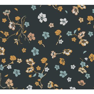   Finom rajzolatú szines virágok ezúttal pávák nélkül fekete és színes tapéta