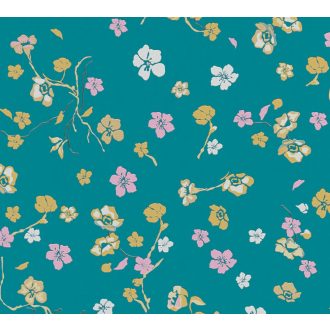   Finom rajzolatú szines virágok ezúttal pávák nélkül türkizkék és színes tapéta
