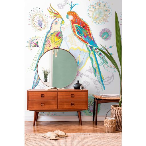 Keleties hangulatú marokkói motívumukkal díszített pávák fehér sárga piros és szines falpanel