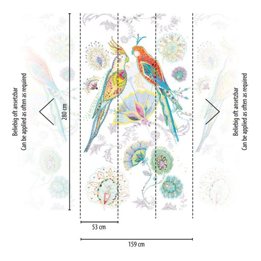 Keleties hangulatú marokkói motívumukkal díszített pávák fehér sárga piros és szines falpanel