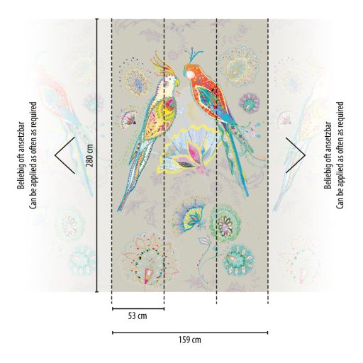 Keleties hangulatú marokkói motívumukkal díszített pávák szürke/szürkésbézs sárga piros és szines falpanel