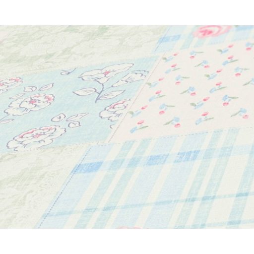 Csipetnyi angol romantika "Rózsás" Patchwork minta fehér kék zöld és rózsaszín tónus tapéta