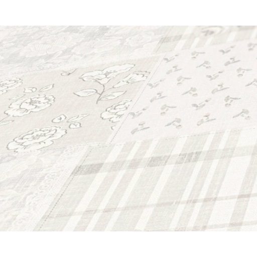 Csipetnyi angol romantika "Rózsás" Patchwork minta krémfehér szürke és szürkésbézs tónus tapéta