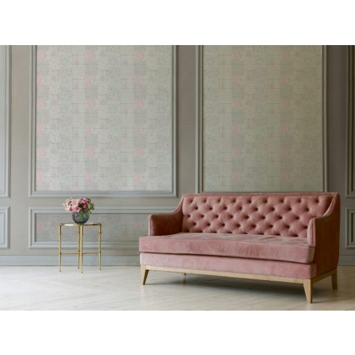 Csipetnyi angol romantika "Rózsás" Patchwork minta fehér rózsaszín és szürke tónus tapéta