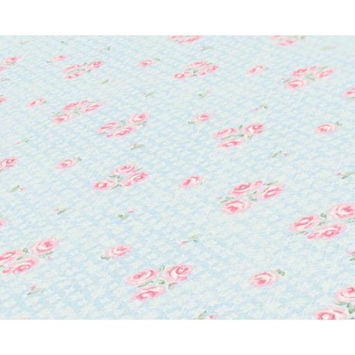 Finom káró/rombusz/kockás/ alapon kis bimbózó rózsák fehér kék és rózsaszín tónus tapéta