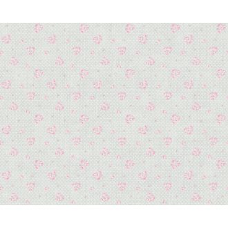   Finom káró/rombusz/kockás/ alapon kis bimbózó rózsák törtfehér szürke és rózsaszín/pink tónus tapéta