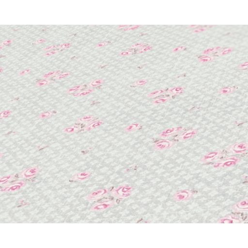 Finom káró/rombusz/kockás/ alapon kis bimbózó rózsák törtfehér szürke és rózsaszín/pink tónus tapéta