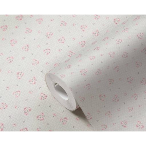 Finom káró/rombusz/kockás/ alapon kis bimbózó rózsák krém szürke és rózsaszín tónus tapéta