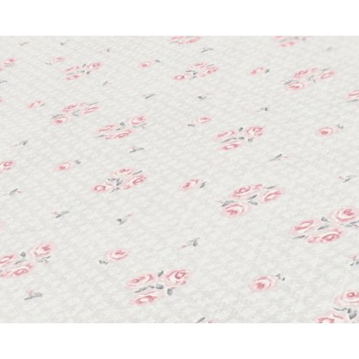 Finom káró/rombusz/kockás/ alapon kis bimbózó rózsák krém szürke és rózsaszín tónus tapéta