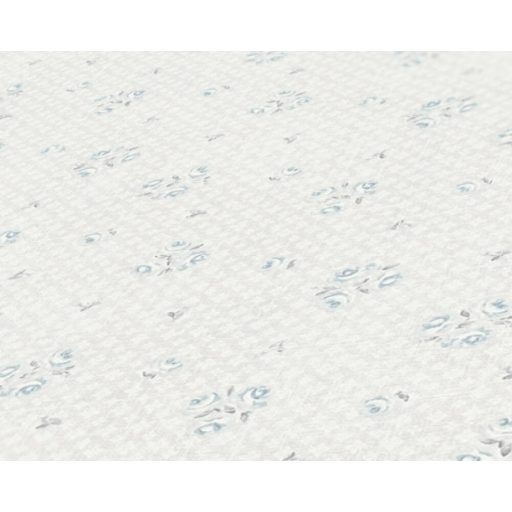 Finom káró/rombusz/kockás/ alapon kis bimbózó rózsák világosszürke kék és krémfehér tónus tapéta