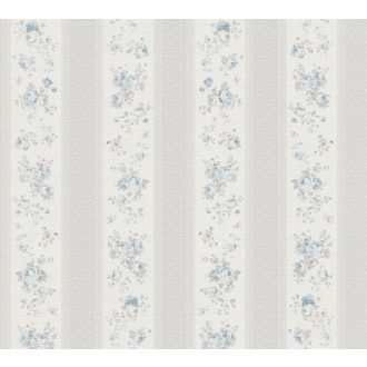   A romantika legszebb lapjaiból! Csíkos rózsás minta pöttyökkel és csipkével fehér szürke bézs kék és türkiz tónus tapéta