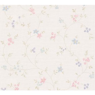  Finoman rajzolt filigrán virágindák fehér kék zöld és rózsaszín pasztell tónusok tapéta