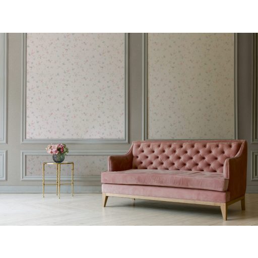 Finoman rajzolt filigrán virágindák fehér kék zöld és rózsaszín pasztell tónusok tapéta