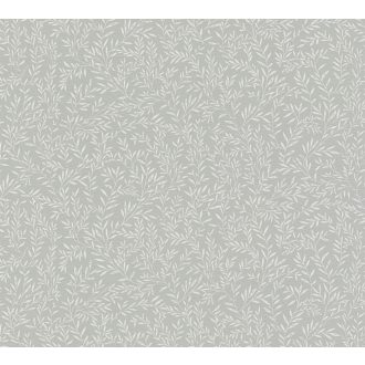   Karcsú ágakon filigrán levelek mintája szürke és törtfehér tónus tapéta