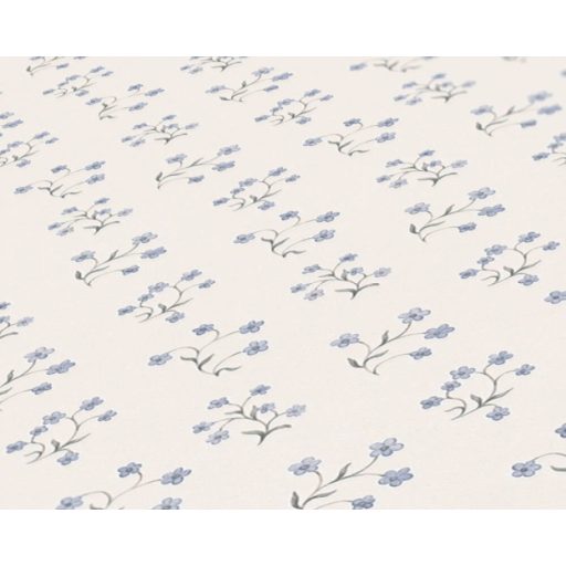 Diszkrét filigrán apró virágminta törtfehér szürke és kék tónus tapéta