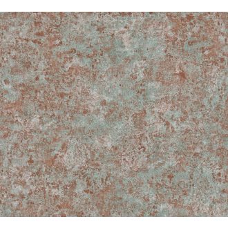   Shabby stílusú pompás beton/vakolat megjelenítés vörösesbarna zöld és fémes ezüst tónus fémes hatás tapéta