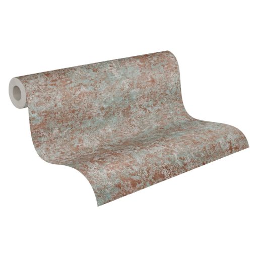 Shabby stílusú pompás beton/vakolat megjelenítés vörösesbarna zöld és fémes ezüst tónus fémes hatás tapéta