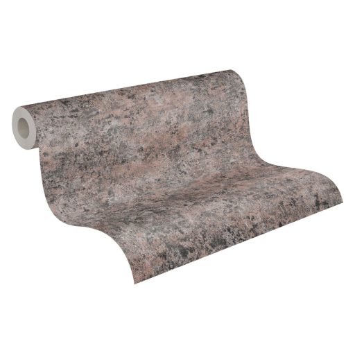 Shabby stílusú pompás beton/vakolat megjelenítés vörösesbarna fekete és fémes ezüst/roségold/réz tónus fémes hatás tapéta