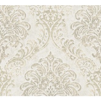   Klasszikus barokk ornamentika modern átiratban krémszürke zöldarany/bézsarany/arany tónus intenzív fémes hatás tapéta