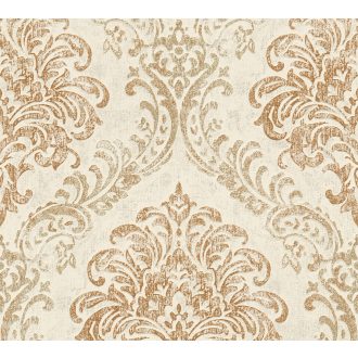   Klasszikus barokk ornamentika modern átiratban krémfehér/krém és arany tónus intenzív fémes hatás tapéta