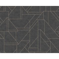   Impulzív grafikus minta beton háttéren fekete és arany tónus fémes hatású mintarajzolat tapéta