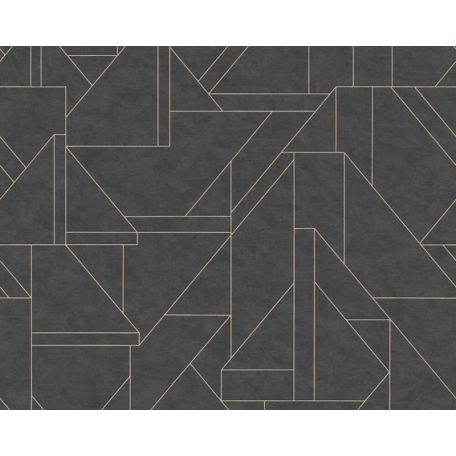 Impulzív grafikus minta beton háttéren fekete és arany tónus fémes hatású mintarajzolat tapéta