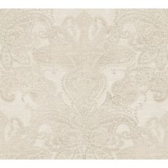   Autentikus nagyformátumú Paisley díszítőminta krémszürke szürkésbézs és gyöngyház tónus finom fémes hatás tapéta