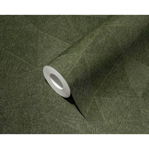 Bali szigetét idéző 3D grafikus minta - Háromszögek változatos struktúrával zöld/sötétzöld tónus tapéta
